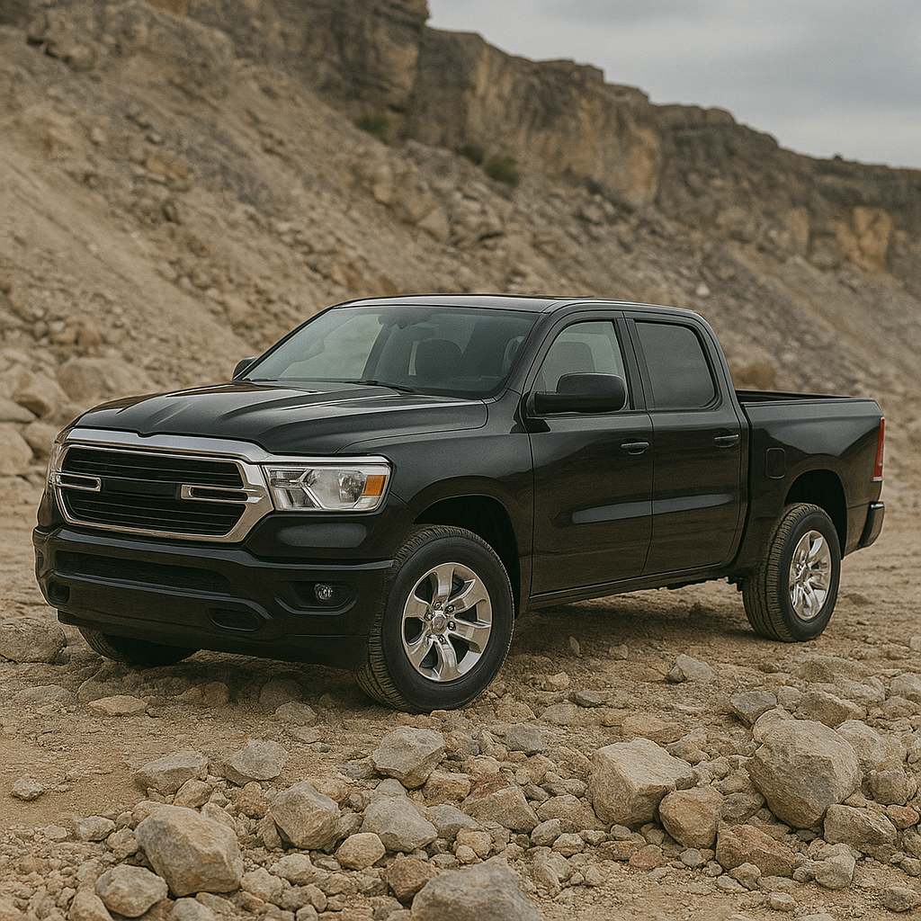 Pickup negra sobre terreno rocoso